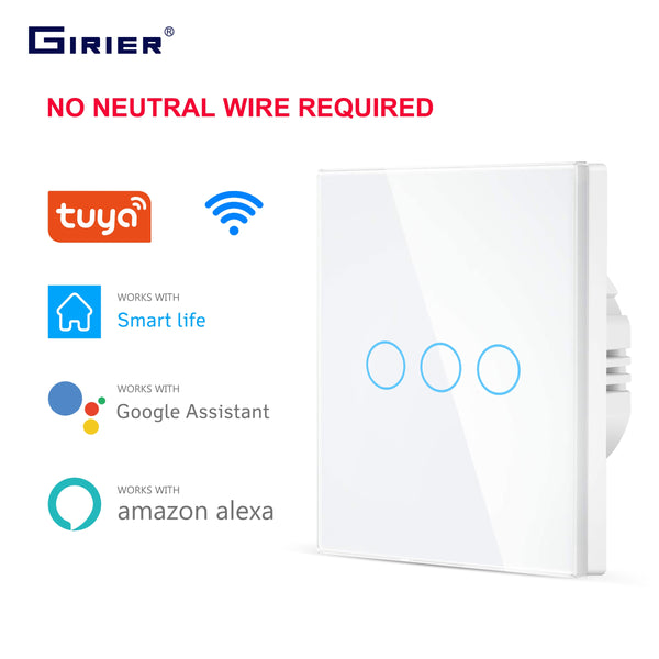 Wifi Wall Touch Switch EU No Neutral Wire Required Smart Light Switch 1 2 3 Gang 220V Tuya Smart Home Support Alexa Google Home