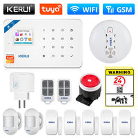 KERUI Tuya Smart WIFI GSM Security Alarm System Works With Alexa Home Burglar Motion Detector Smoke Door Window Sensor IP Camera